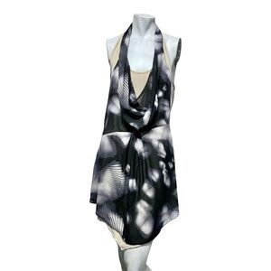 ASOS Womens Cowl Neck Halter A-line Mini Dress Black White Printed Asymmetric 6